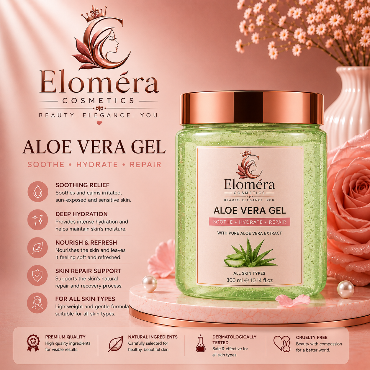Eloméra Aloe Vera Gel Soothing, Deep Hydration & Skin Refresh | 300ml