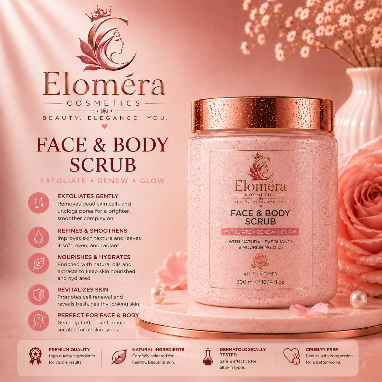 Eloméra Face & Body Scrub Exfoliate, Renew & Glow | 300ml