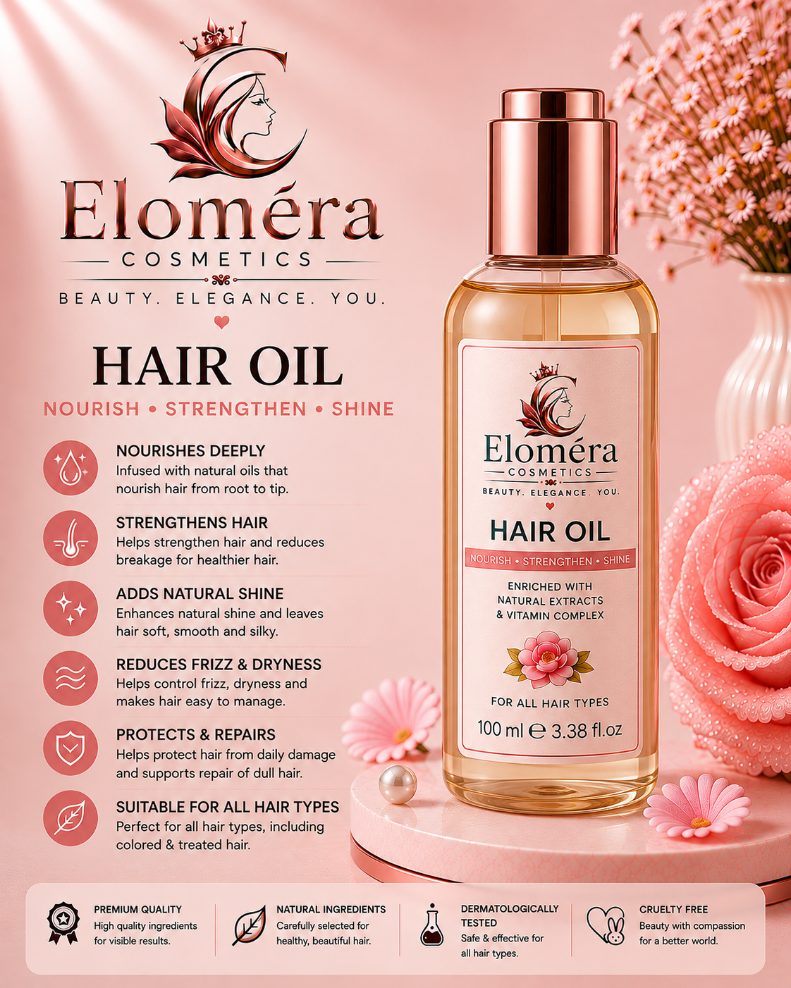 Eloméra Hair Oil Nourish, Strengthen & Shine | Natural Extracts & Vitamin Complex | 100ml