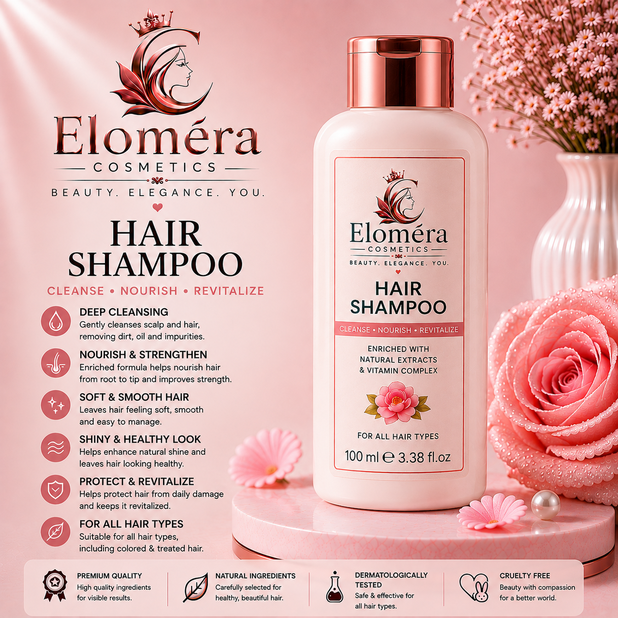 Eloméra Hair Shampoo  Cleanse, Nourish & Revitalize | Natural Extracts & Vitamin Complex | 100ml