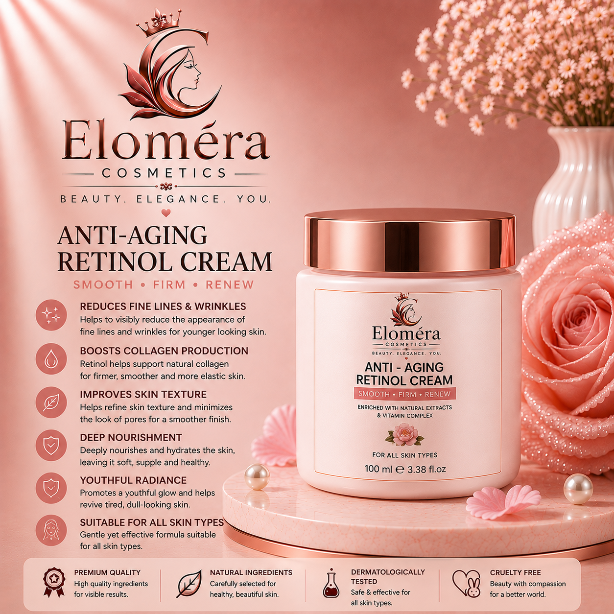 Eloméra Anti-Aging Retinol Cream Smooth, Firm & Renew | Retinol & Vitamin Complex | 100ml